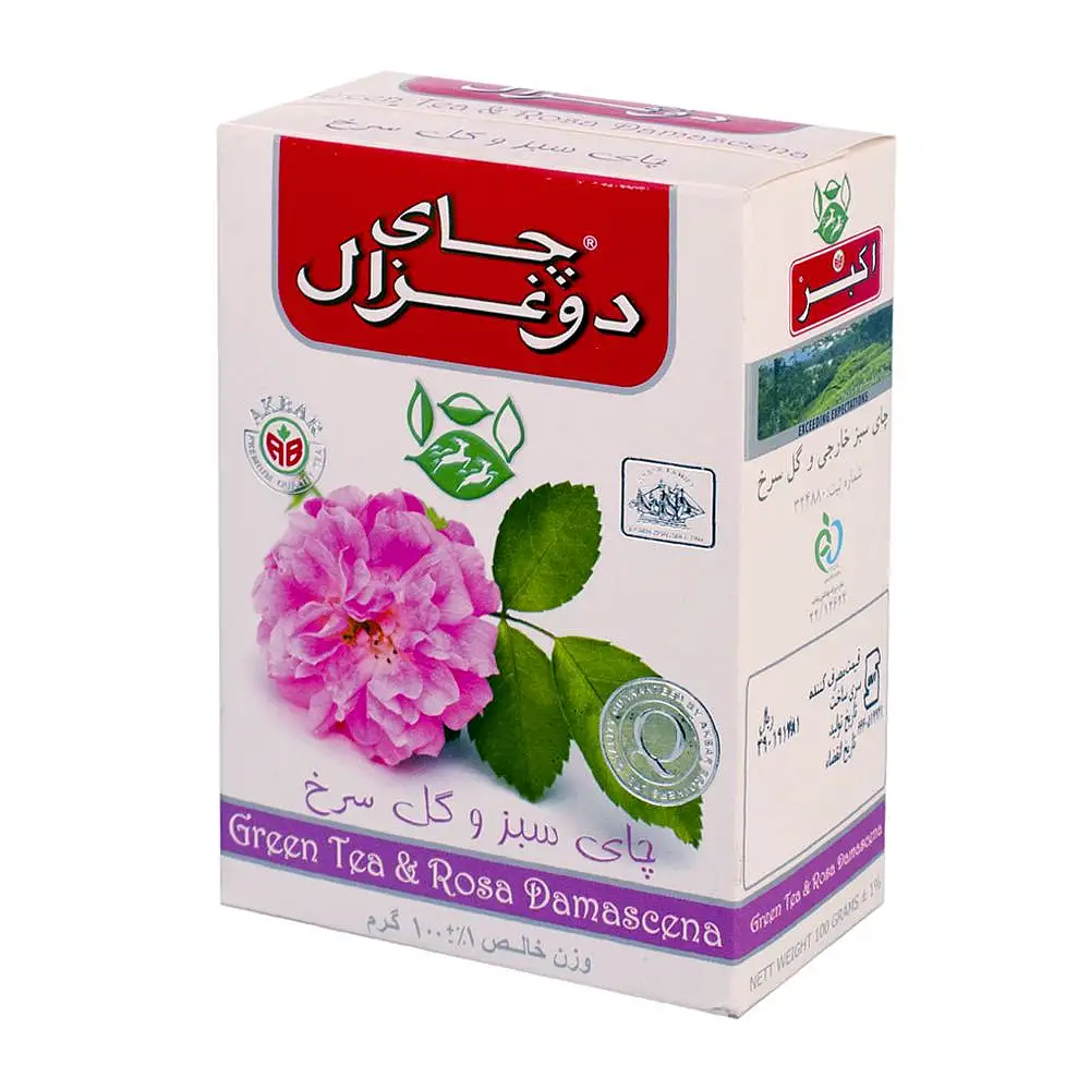 چای سبز با گل سرخ دوغزال 100گرمی