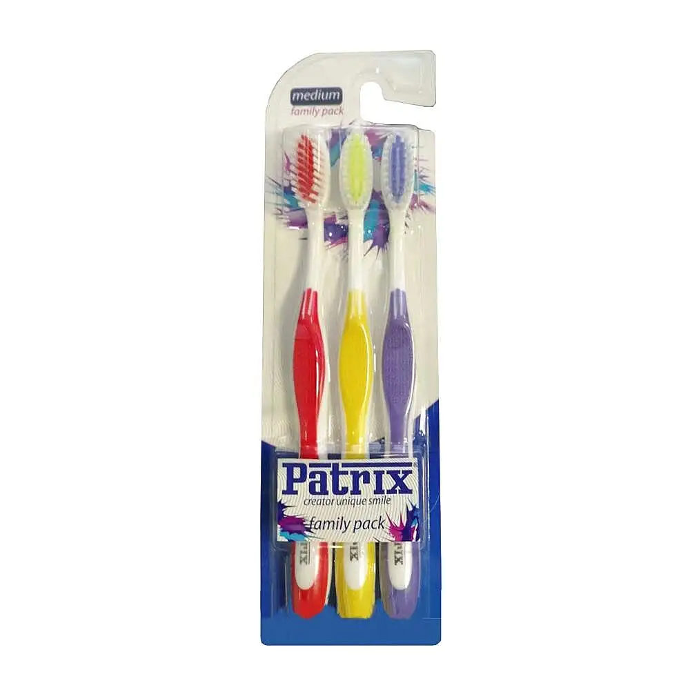 پک مسواک پاتریکس مدل Family Pack با برس متوسط 3 عددی بسته 3 عددی