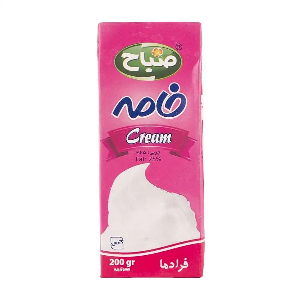 پک خامه 25% چربی صباح 200 گرمی بسته 6 عددی