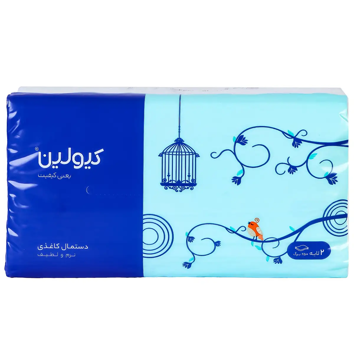 پک دستمال كاغذي 2 لایه طرح ساده كيولين 250 برگي بسته 4 عددی