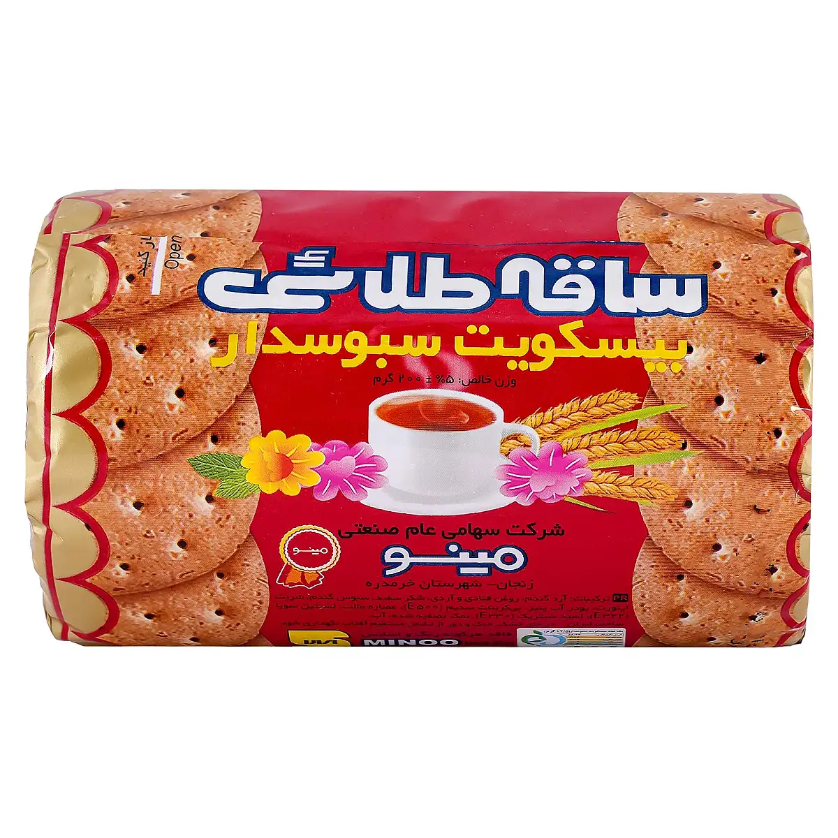 بیسکویت سبوس دار ساقه طلایی مینو 200 گرمی