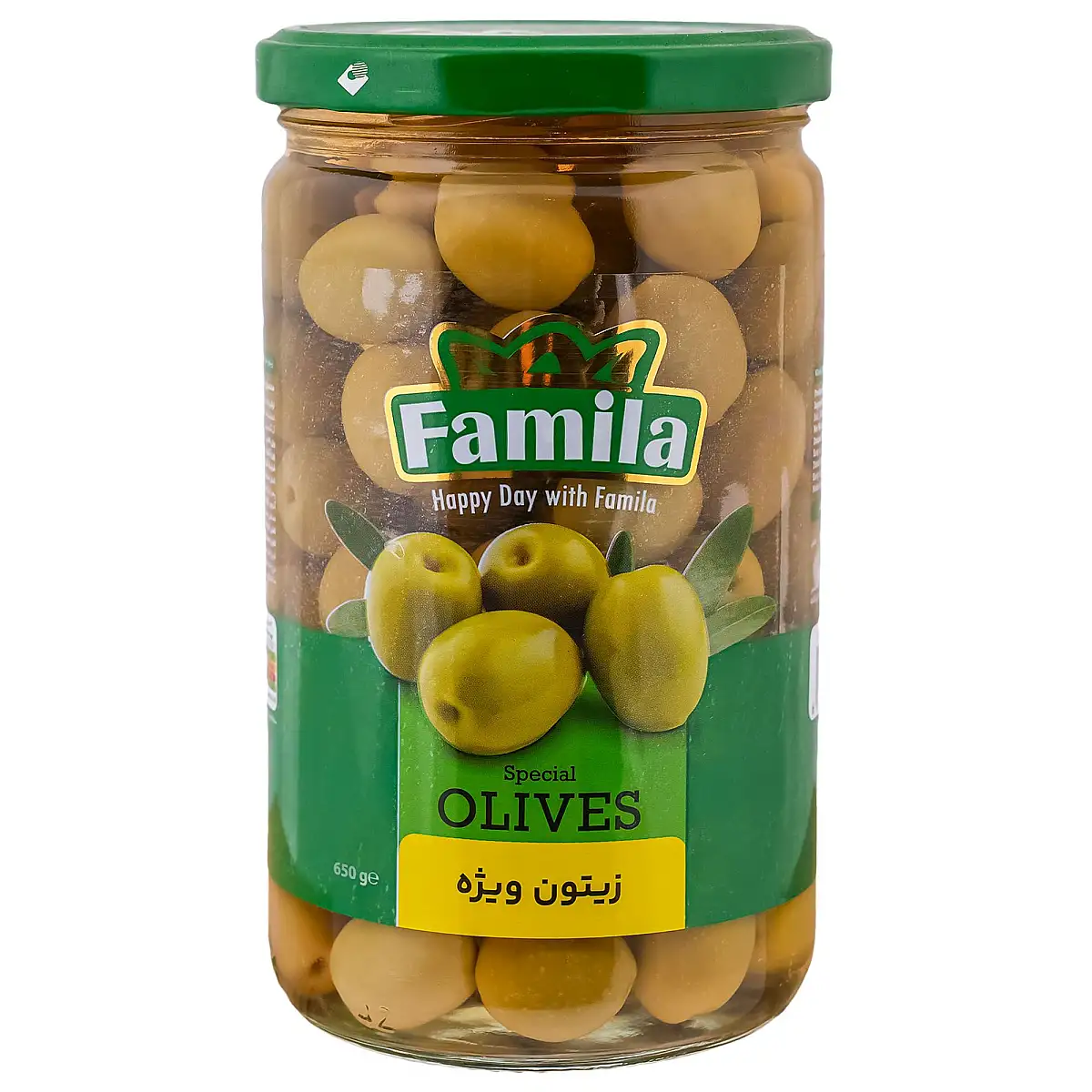 زیتون درشت 650 گرمی فامیلا بسته 2 عددی