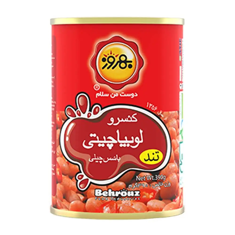 پک کنسرو لوبیا در سس چیلی بهروز 390 گرمی بسته 3 عددی