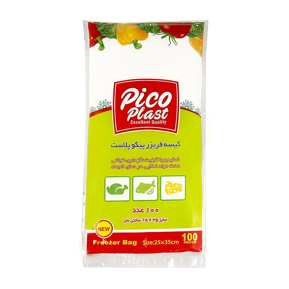 پک کیسه فریزر پیکو پلاست 35 در 25 سانتی متر 100 عددی بسته 3 عددی