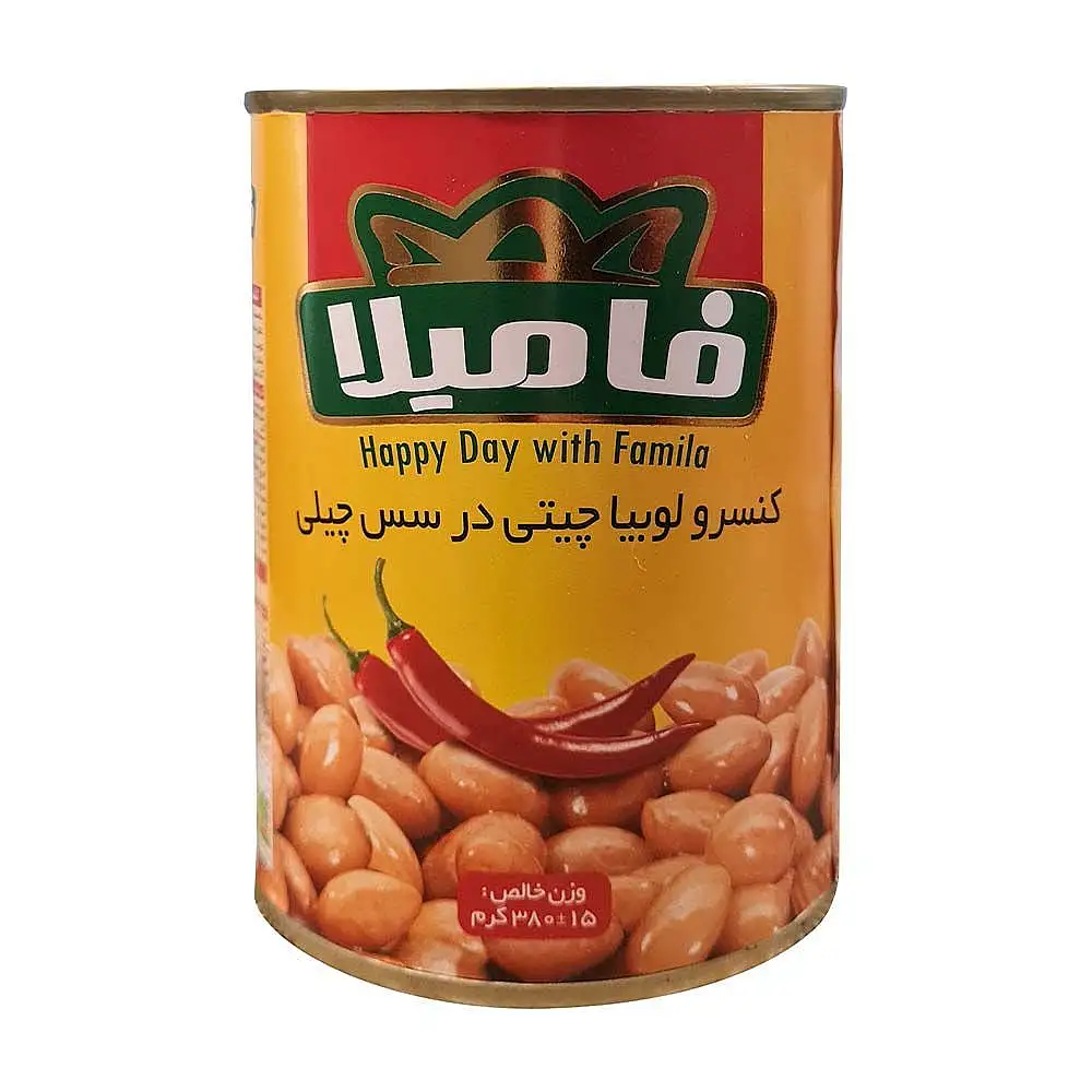 کنسرو لوبیا چیتی با سس چیلی 380 گرمی فامیلا