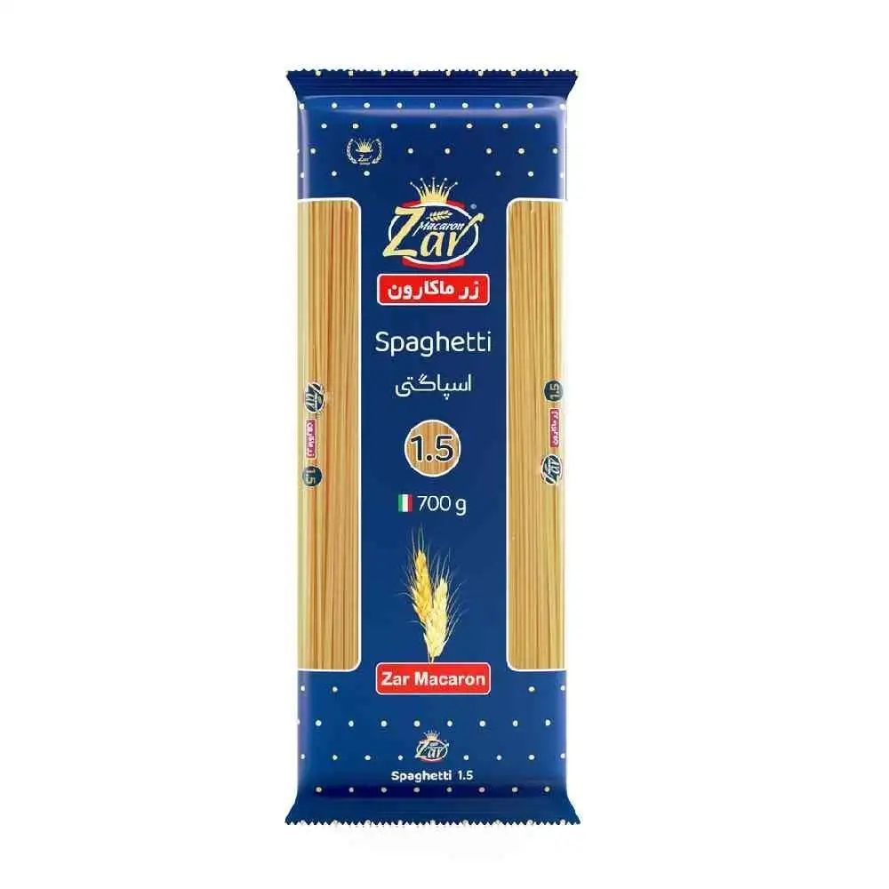 پک اسپاگتی قطر 1.5 زر ماکارون 700 گرمی بسته 5 عددی