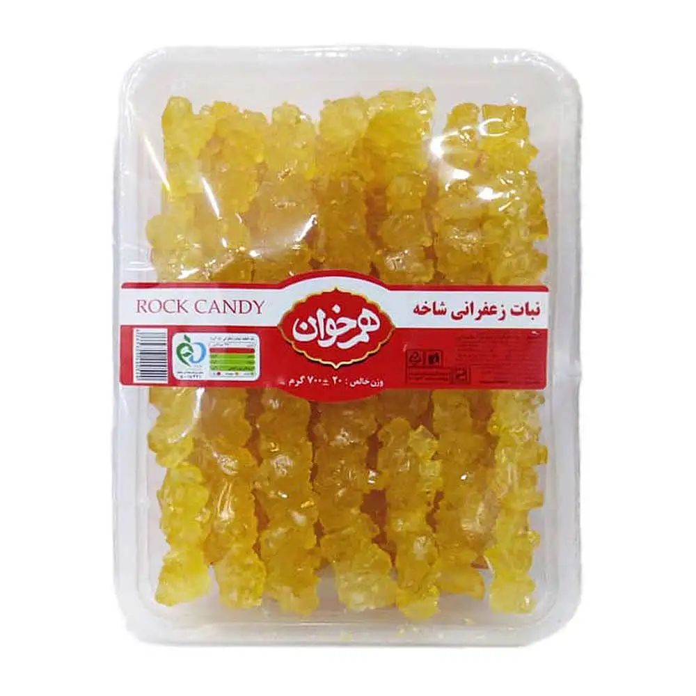 پک نبات زعفرانی شاخه هم خوان 700 گرمی بسته 3 عددی