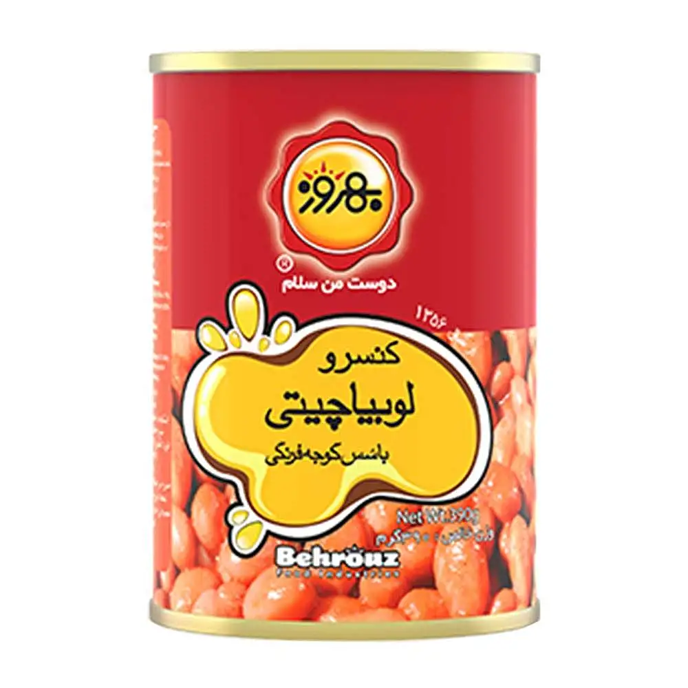 پک کنسرو لوبیا چیتی با قارچ بهروز 380 گرمی بسته 3 عددی