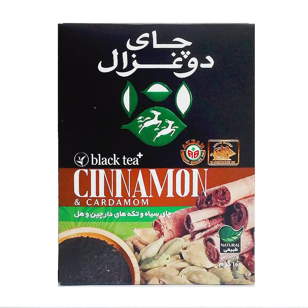 پک چای سیاه با تکه های زعفران و هل دوغزال 100 گرمی بسته 3 عددی