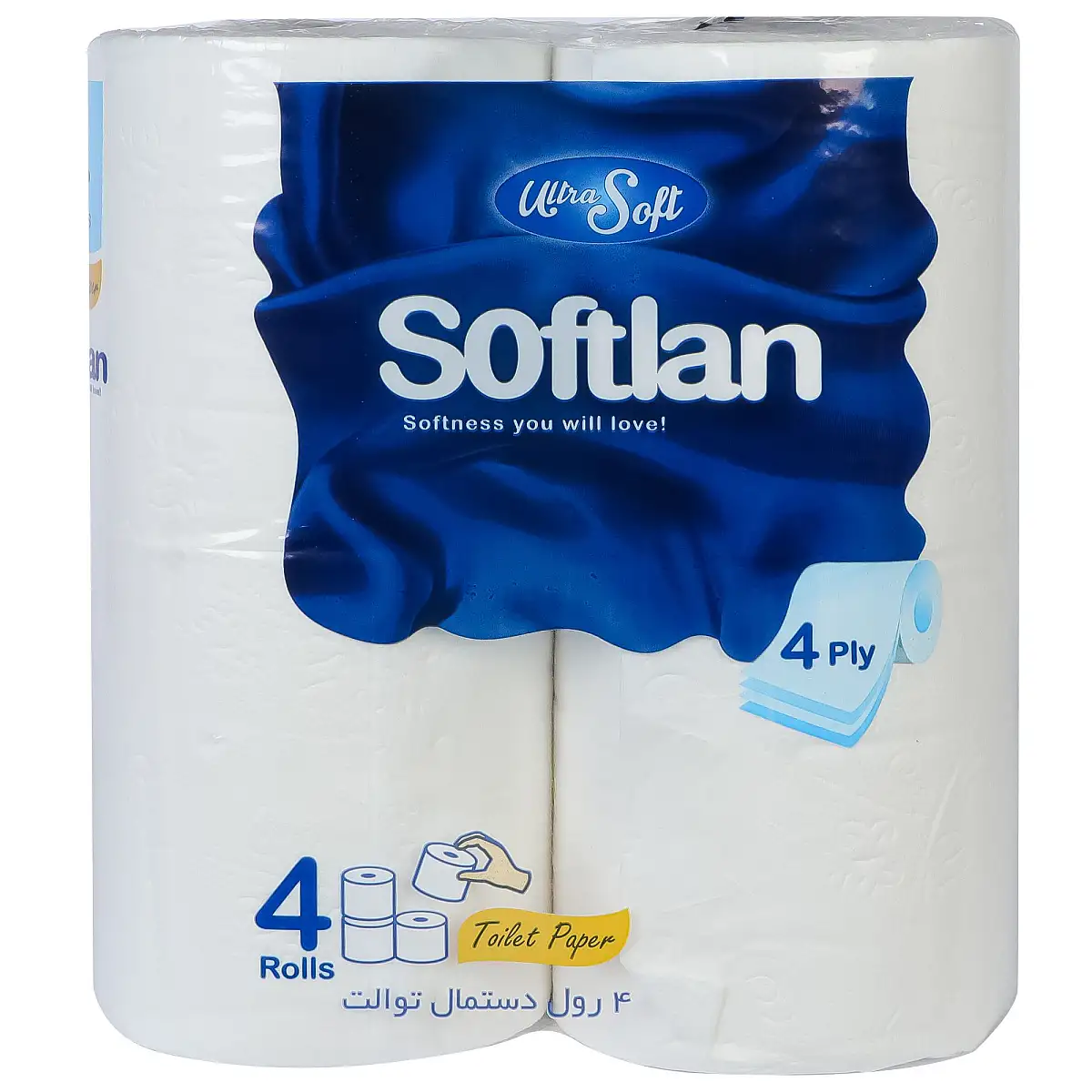 دستمال توالت چهار لايه سافتلن مدل Ultra Soft تعداد 4 عددی