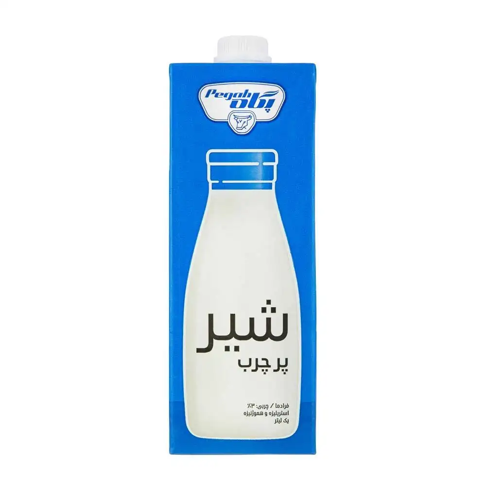 پک شیر پر چرب 3% چربی پگاه 1 لیتری بسته 6 عددی