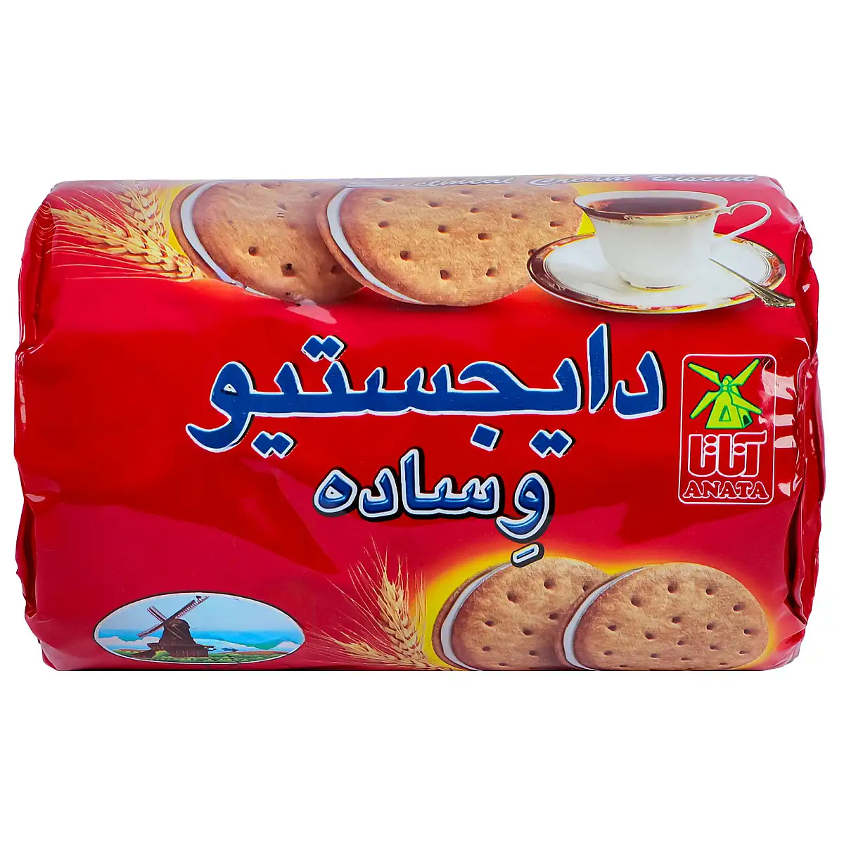 پک بیسکویت دایجستیو کرمدار وساده آناتا 200 گرمی آناتا بسته 3 عددی