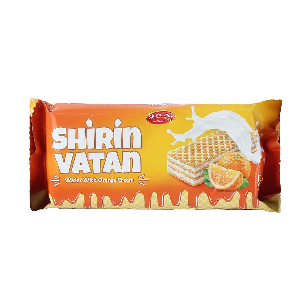 پک ویفر پرتقالی شیرین وطن 60 گرمی بسته 4 عددی