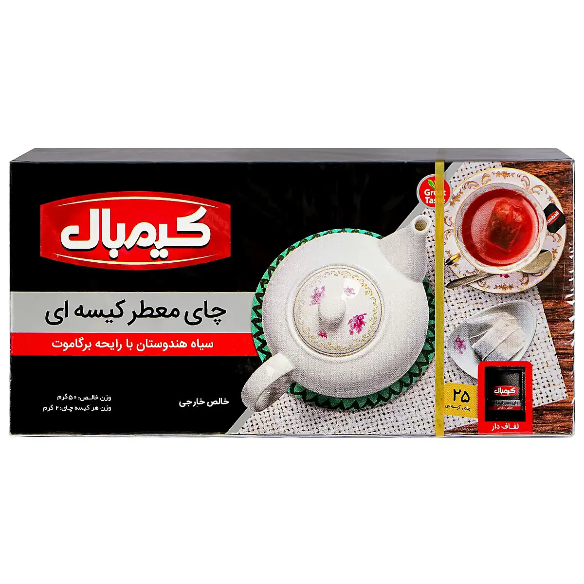 پک چای کیسه ای معطر کیمبال 25 عددی بسته 3 عددی