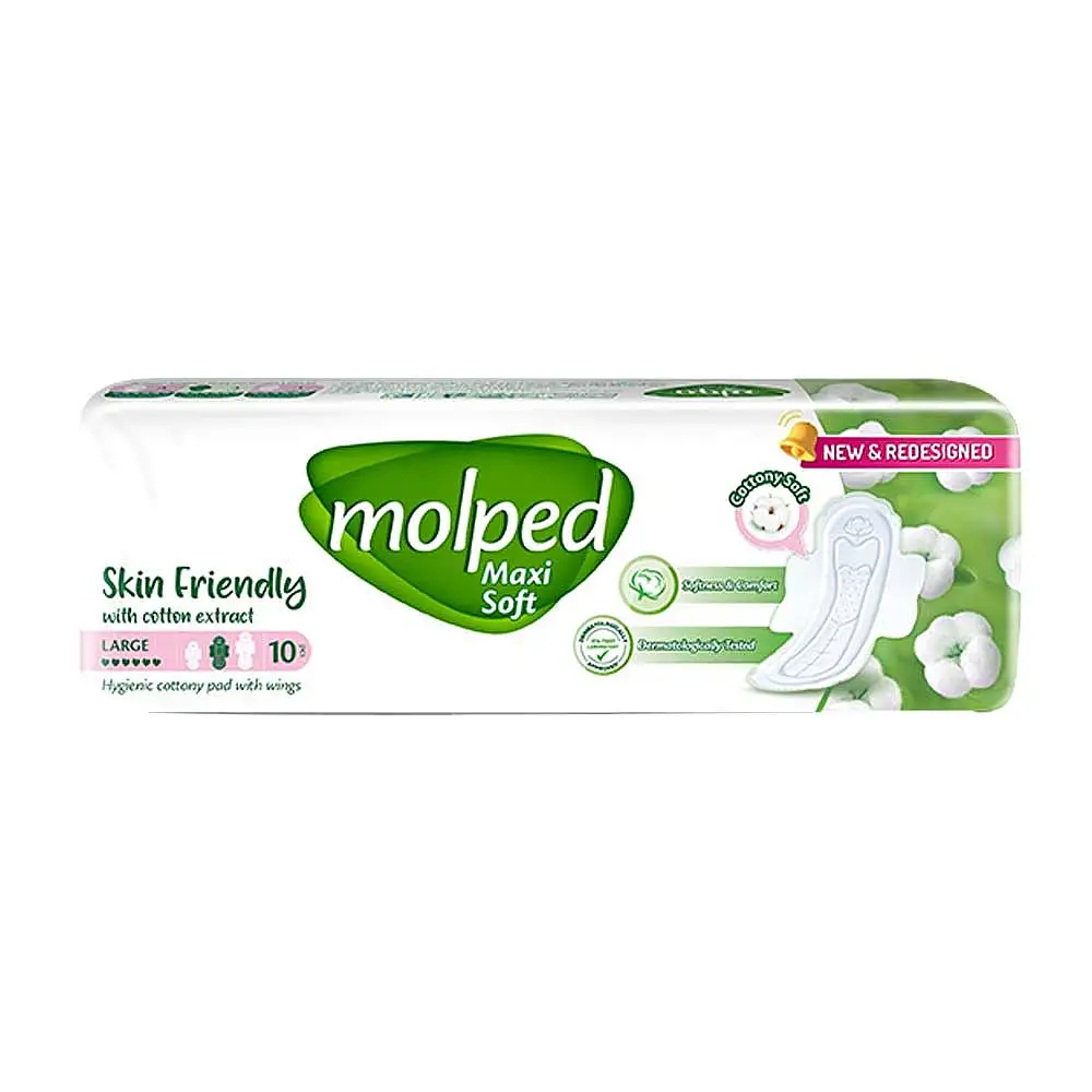 پک نوار بهداشتي پنبه اي مولپد مدل Maxi Soft ضخیم سایز بزرگ 10 عددی بسته 4 عددی