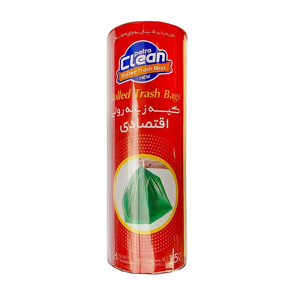 پک کیسه زباله تجزیه پذیر سایز متوسط پتروکلین تعداد 15 عددی بسته 3 عددی