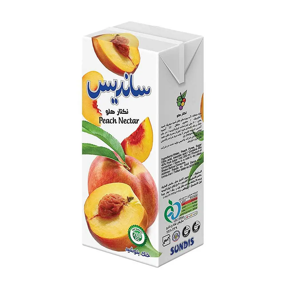 پک آبمیوه هلو ساندیس 200 میلی لیتری بسته 6 عددی